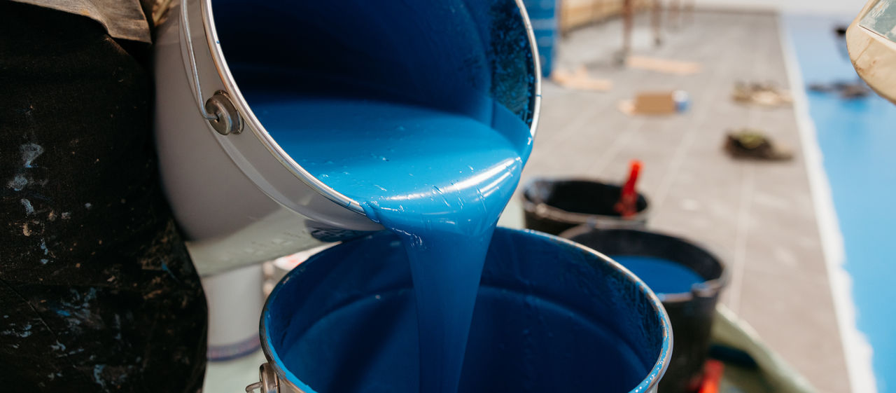 Blue paint poured during construction work