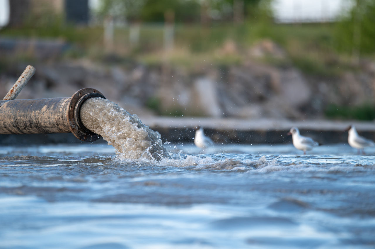 Industrial pipe discharging water into natural body